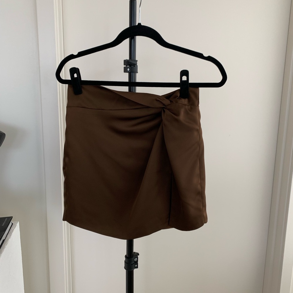 Brown Satin Mini Skirt